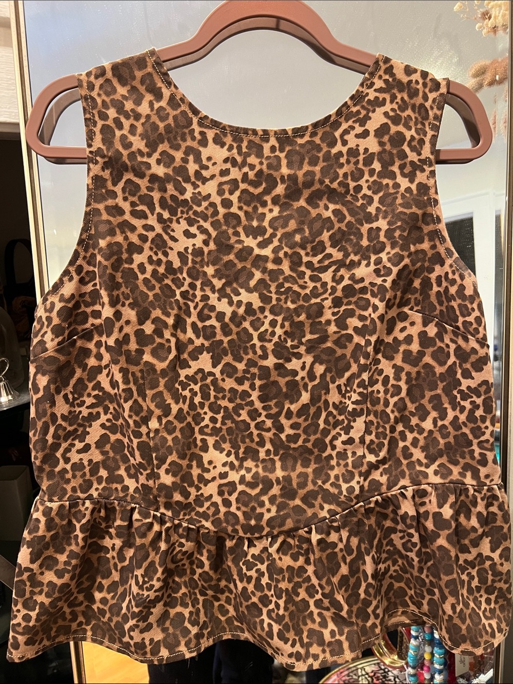 Women’s Brown Leopard Print Peplum Top